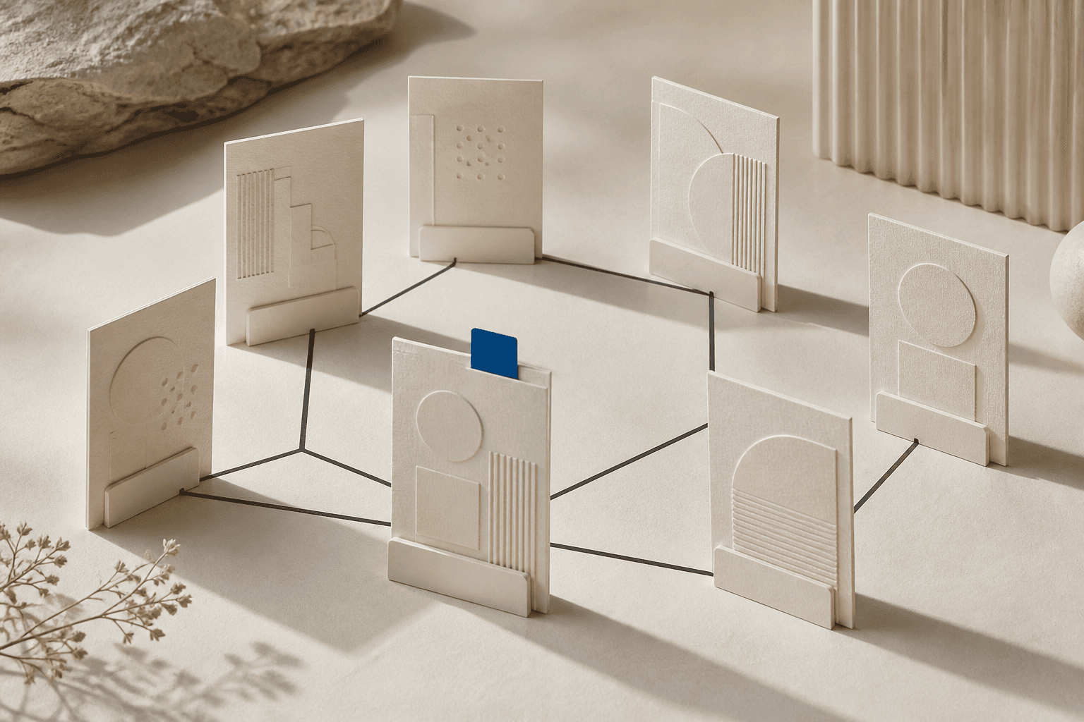 Distinct paper recommendation cards arranged as a competitive field