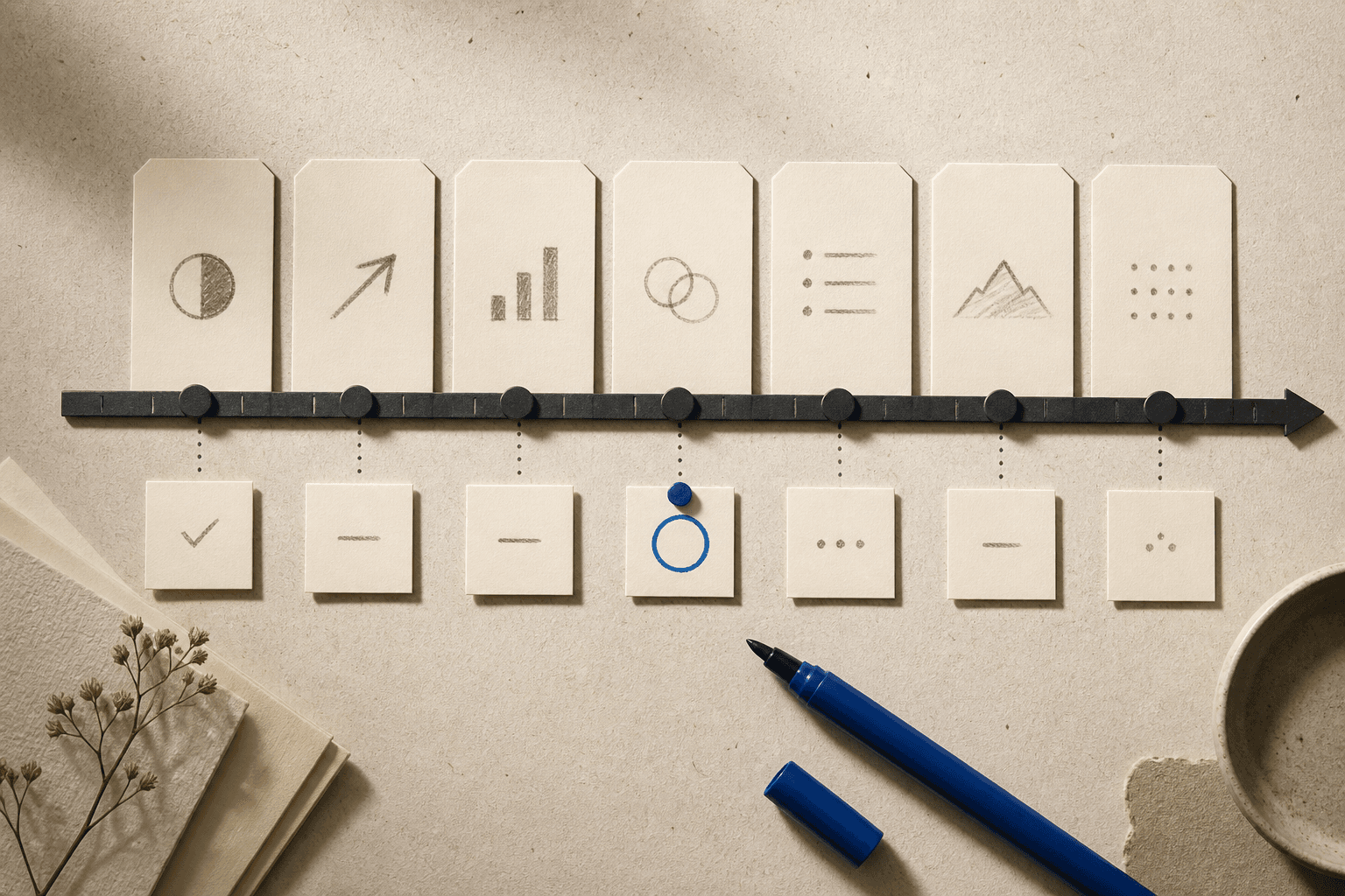 Signal cards and task cards connected into a weekly operating rhythm